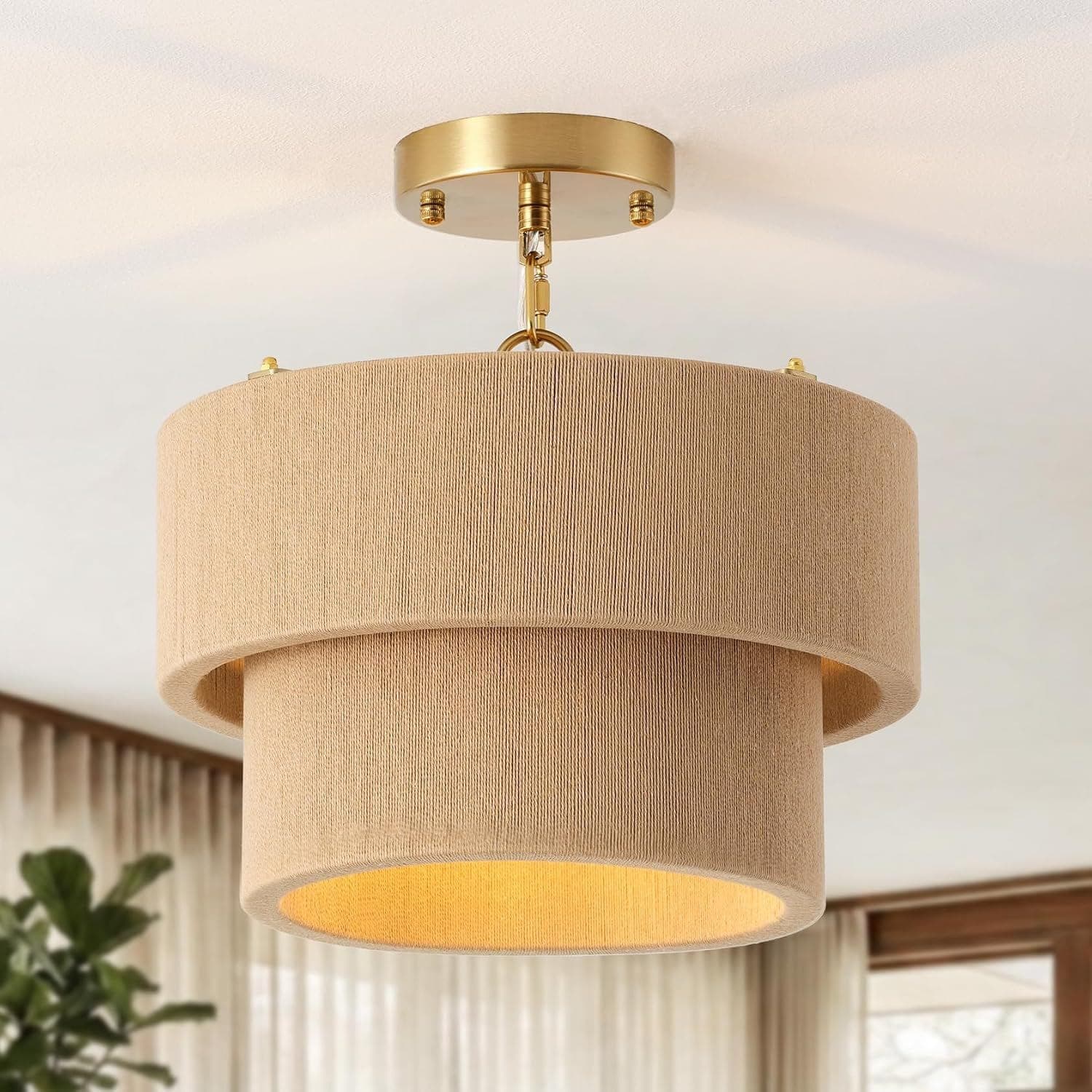 Bohemian Rattan Basket Pendant