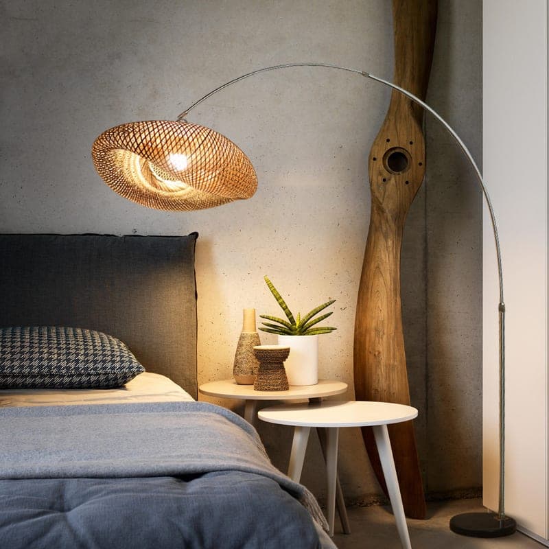 Fishing-Rod Floor Lamp, Rattan Shade
